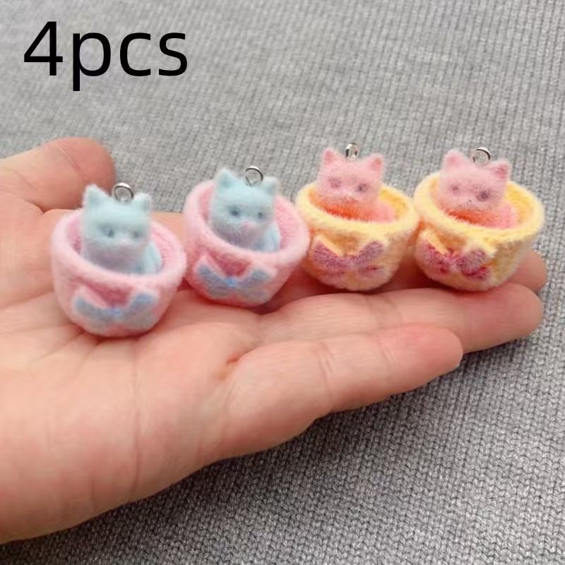 4pcs 3D plush resin cat pendan - Jewelry Making Resin ulasan dan harga
