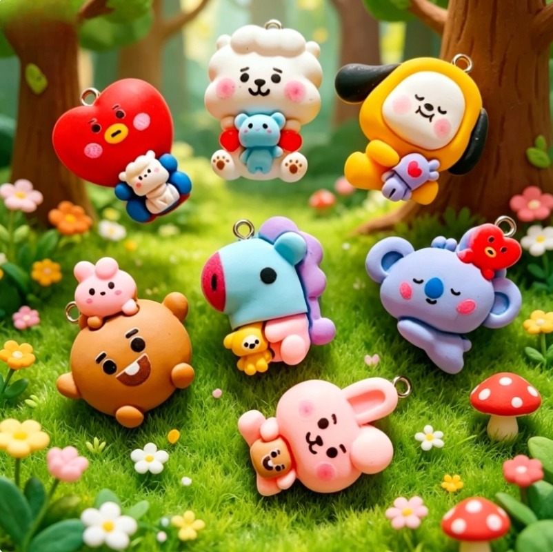 7pcs BT21 Resin Cartoon Charm  - Jewelry Making Resin ulasan dan harga